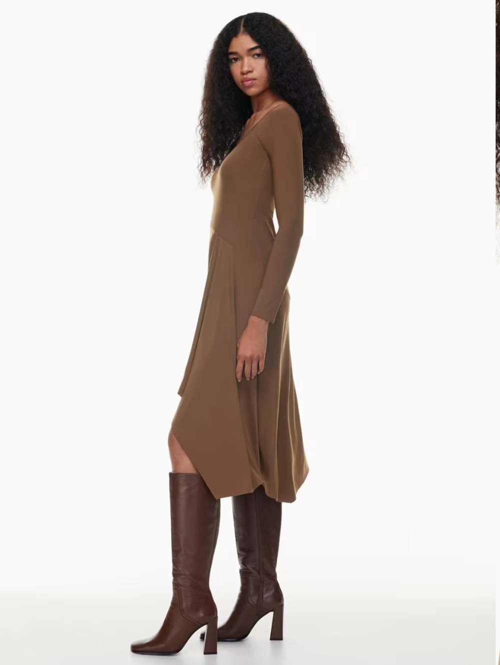 Wilfred Aritzia Nuage Dress Brown Long Sleeve Asymmetrical Midi Size Large - Picture 4 of 15